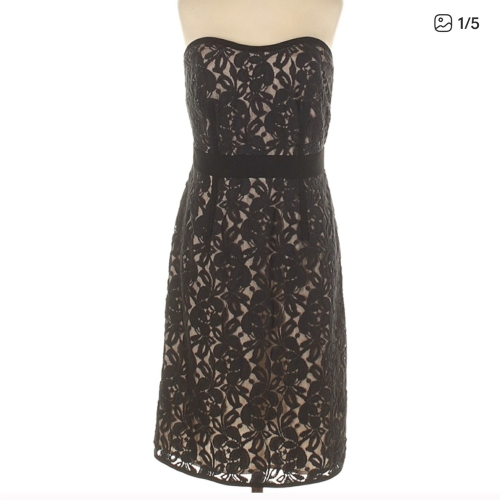 LOFT Black Strapless Lace Dress